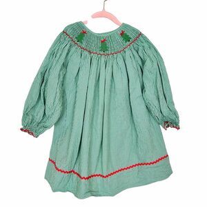 Shop Teeta Dress Girl 6 Green Christmas Tree Long Sleeve Smocked Gingham Holiday